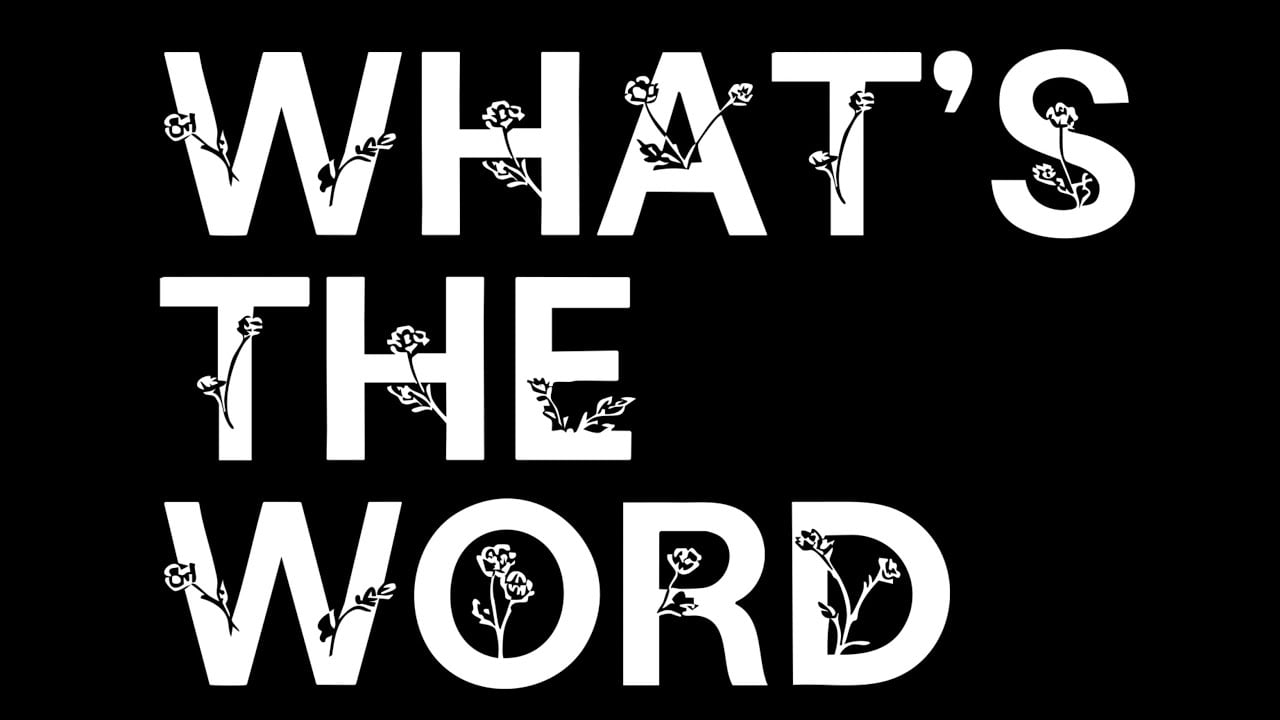 White text on a black background reads WHATS THE WORD, with small floral decorations integrated into some letters—reminiscent of the creative flair seen in agency awards judged by top industry experts.