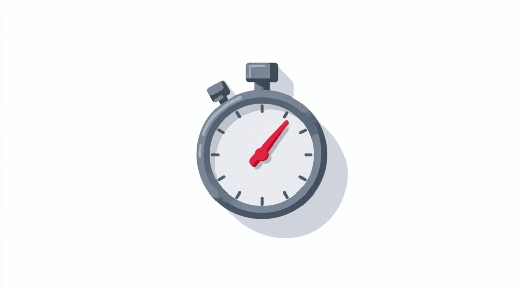 Illustration of a gray stopwatch with a red hand pointing between 1 and 2